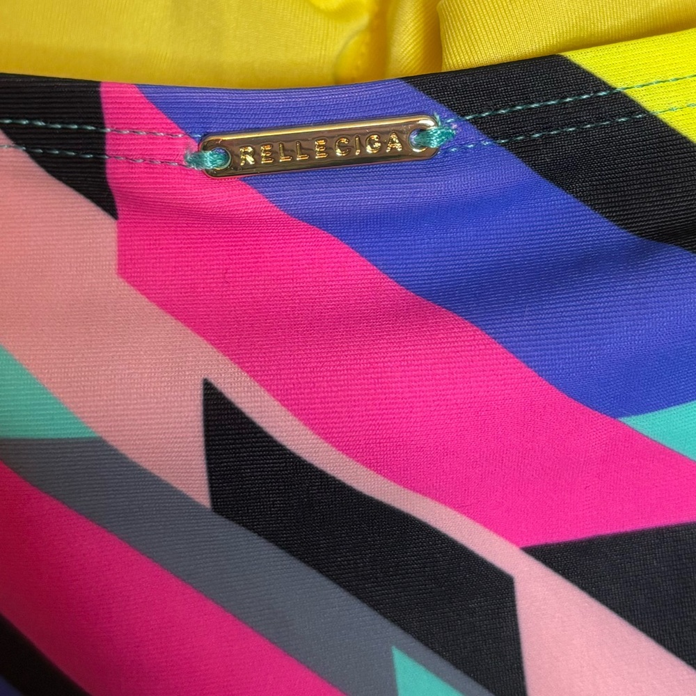 NWT RELLECIGA Bandeau One-Piece Swimsuit Neon Stripes Size L - Picture 4 of 12